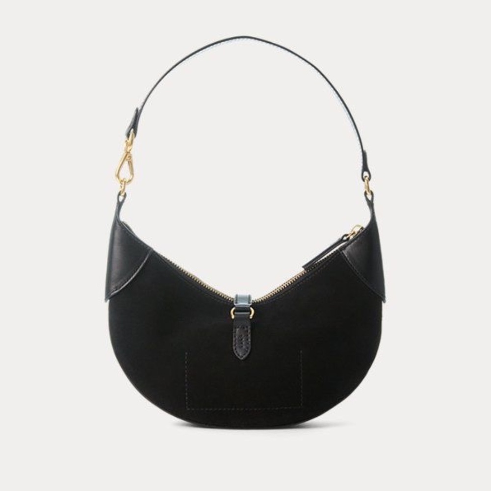 NWOT RALPH LAUREN ID saddle bag black suede gold hardware + bear key charm - Picture 3 of 10